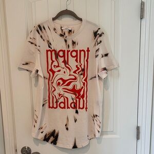 Isabel Marant Étoile Graphic Short Sleeve Tee - Cream and Red. Oversized
